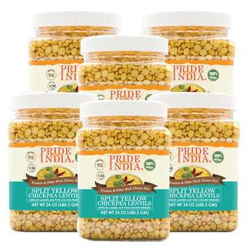 Pride Of India - PACK of 6 - Indian Split Yellow Chickpea Lentils - Protein & Fiber Rich Chana Dal, 1.5 Pound Jar
