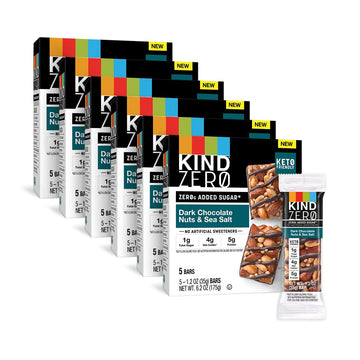 KIND Zero Added Sugar Bars, Keto Snack, Dark Chocolate Nuts & Sea Salt, 30 Count, 6g Protein, Gluten Free