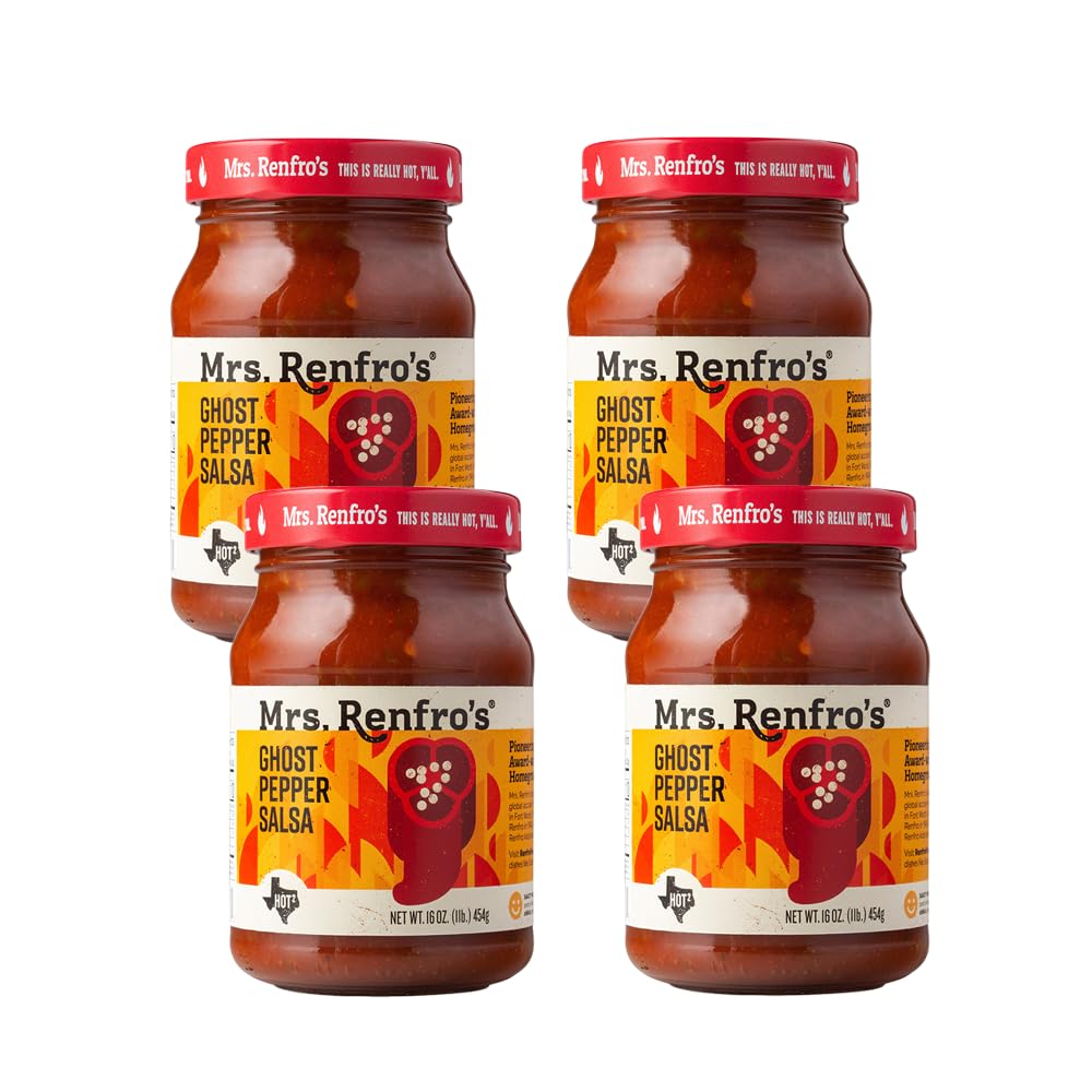 Mrs. Renfros Ghost Pepper Salsa, Gluten Free, No Added Sugar, 16-oz Jar, Pack of 4