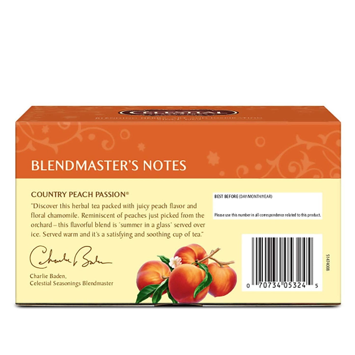 Celestial Seasonings Herbal Tea Country Peach Passion, Caffeine Free, 20 Tea Bags, 8 Ounces, Model 0630194