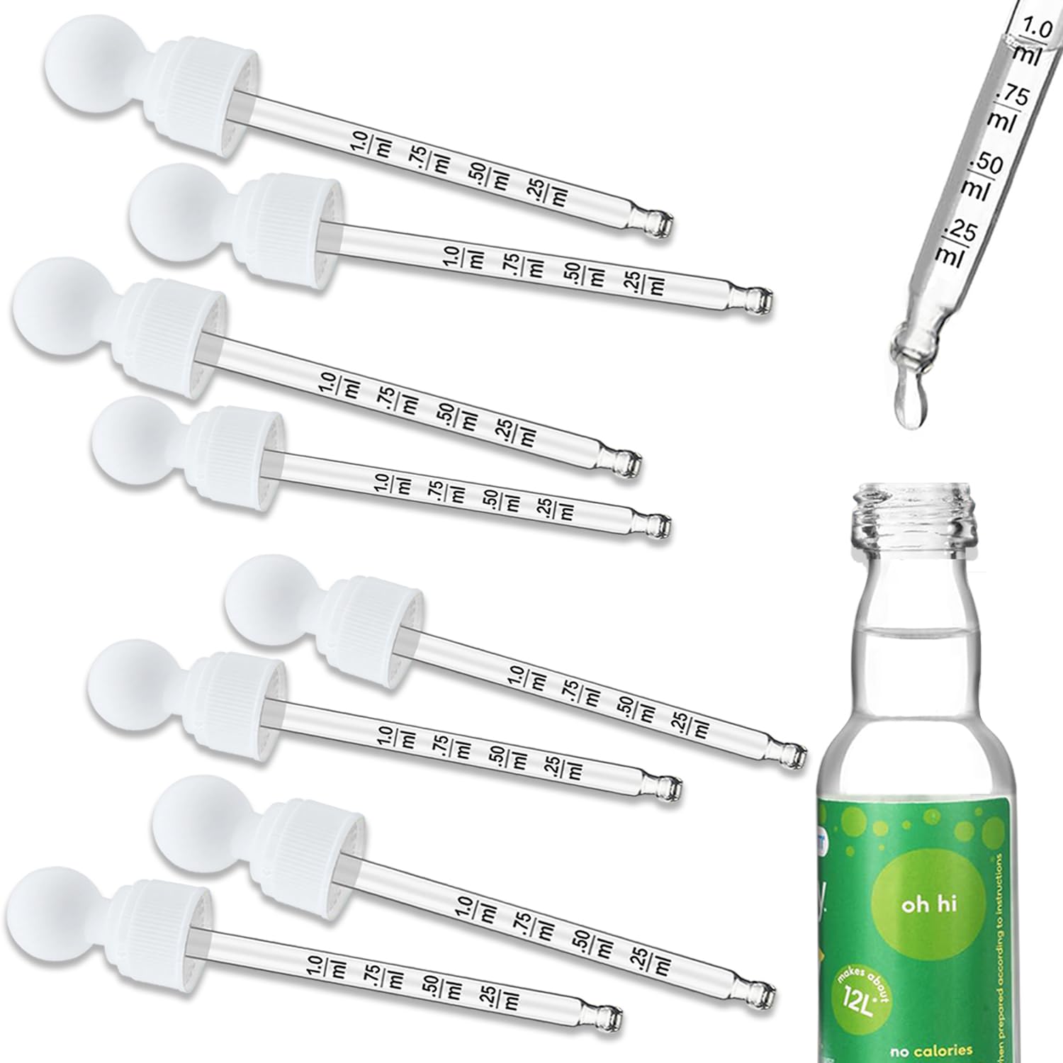 Oxyooh 8 Pack Glass Dropper Pipettes Compatible With Sodastream Bubly Drops And Bubbly Drops Flavors Bottle For Soda Stream Acce
