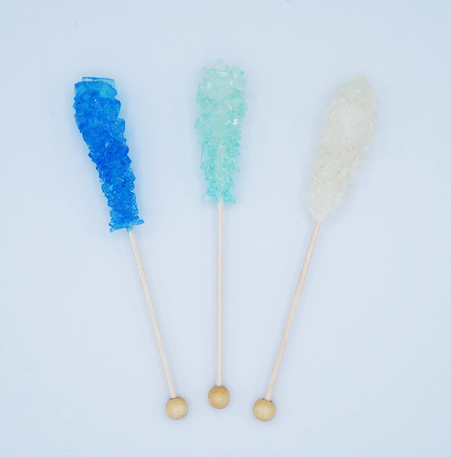 Frozen Ice Rock Candy On A Stick (72 Pack) - Bulk Individually Wrapped Pure Sugar Blue, Light Blue, And White Edible Crystal Roc