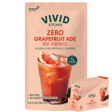 VIVID KITCHEN Korean Grape Ade - Grapefruit Flavor - Zero Sugar, Zero Calories - 6.4 fl oz (10 Pouches) - No Corn Syrup or Prese