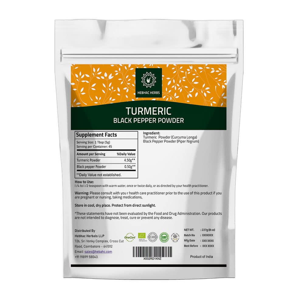 Turmeric Curcumin Powder with Black Pepper Powder 227g (8oz) - Instant Drink Mix Powder Turmeric Curcumin Powder | Instant Drink