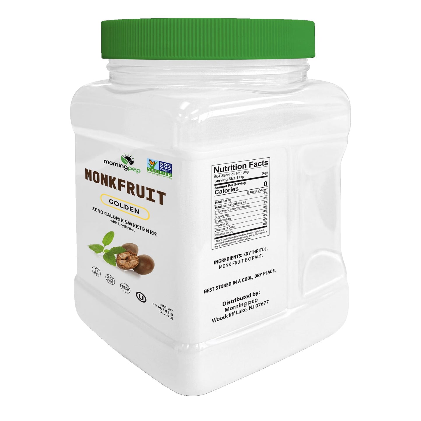 Morning Pep Monk Fruit Sweetener  golden Sugar Substitute  5 lb  Keto Friendly  1:1 Sugar Replacement  Zero Calorie  Non-GMO  Kosher  Golden - 5 lb