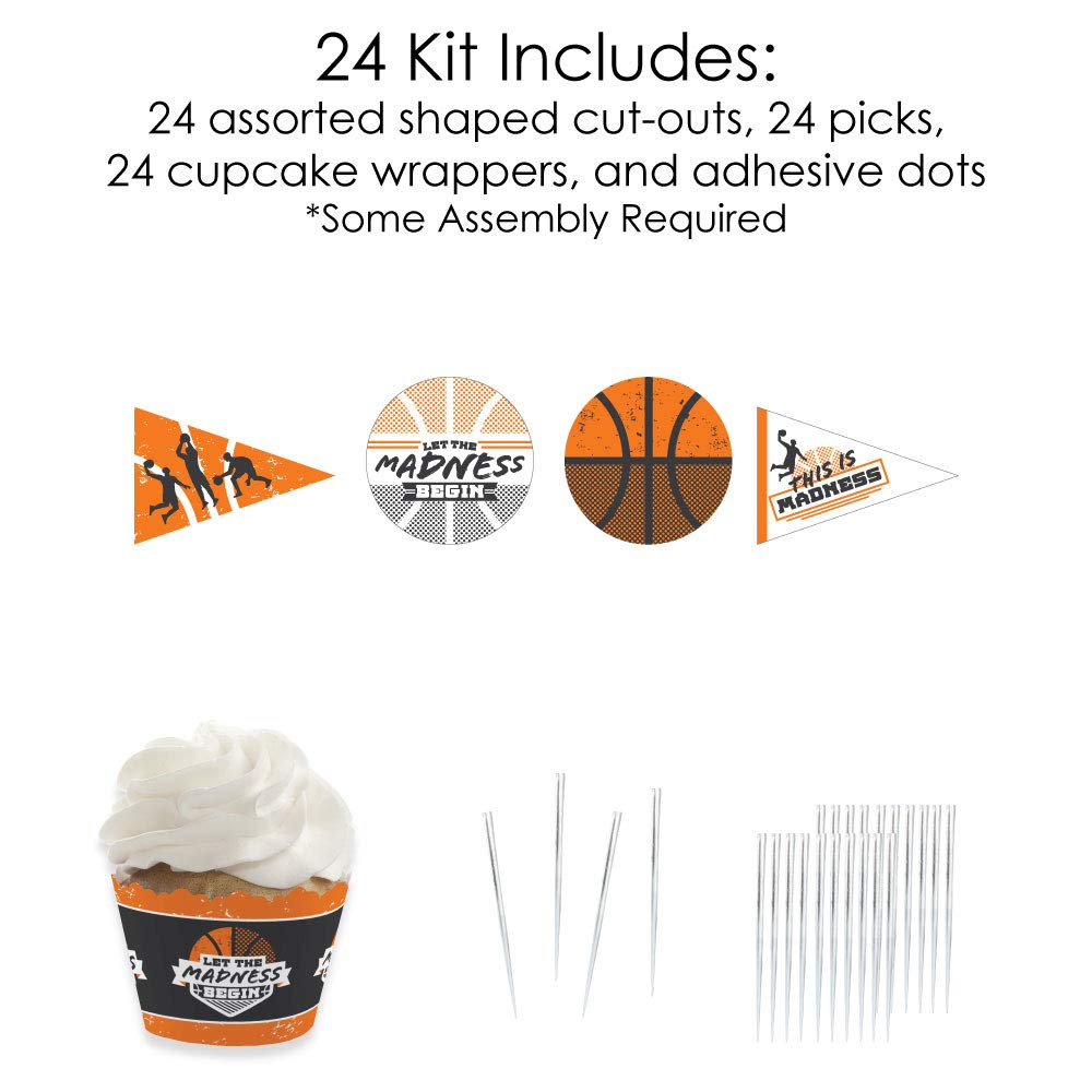 Big Dot Of Happiness Basketball - Let The Madness Begin - Cupcake Decoration - College Basketball Party Cupcake Wrappers And Tre