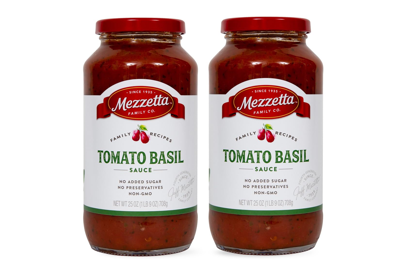 Mezzetta Family Recipes Tomato Basil Sauce | Non-GMO, Gluten Free, Keto, Vegan, No Preservatives | 25 Ounce Jar (Pack of 2)
