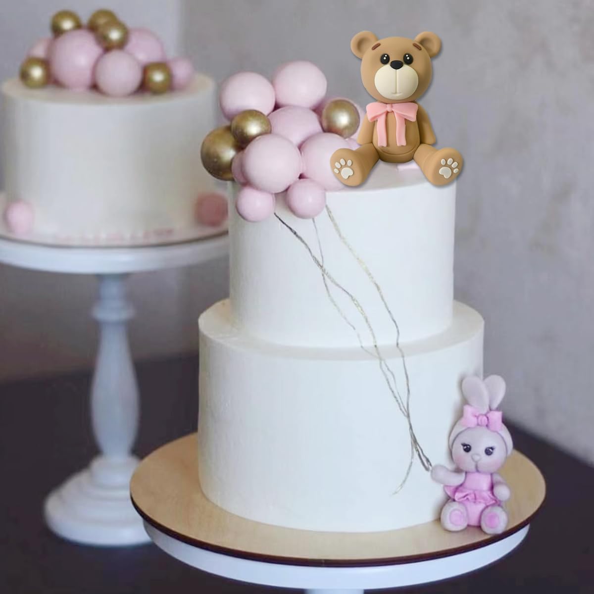 3D Bear Cake Toppers Bear Cake Decorations For Boy Girl Baby Shower Birthday Party Supplies (Pink)