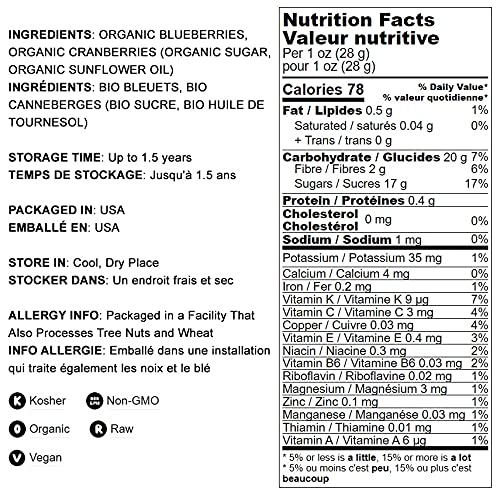 Food to Live Organic Essential Berries Mix, 18 Pounds, Non-GMO Dried Blueberries and Cranberries. Unsulfured, Kosher. Gently Inf