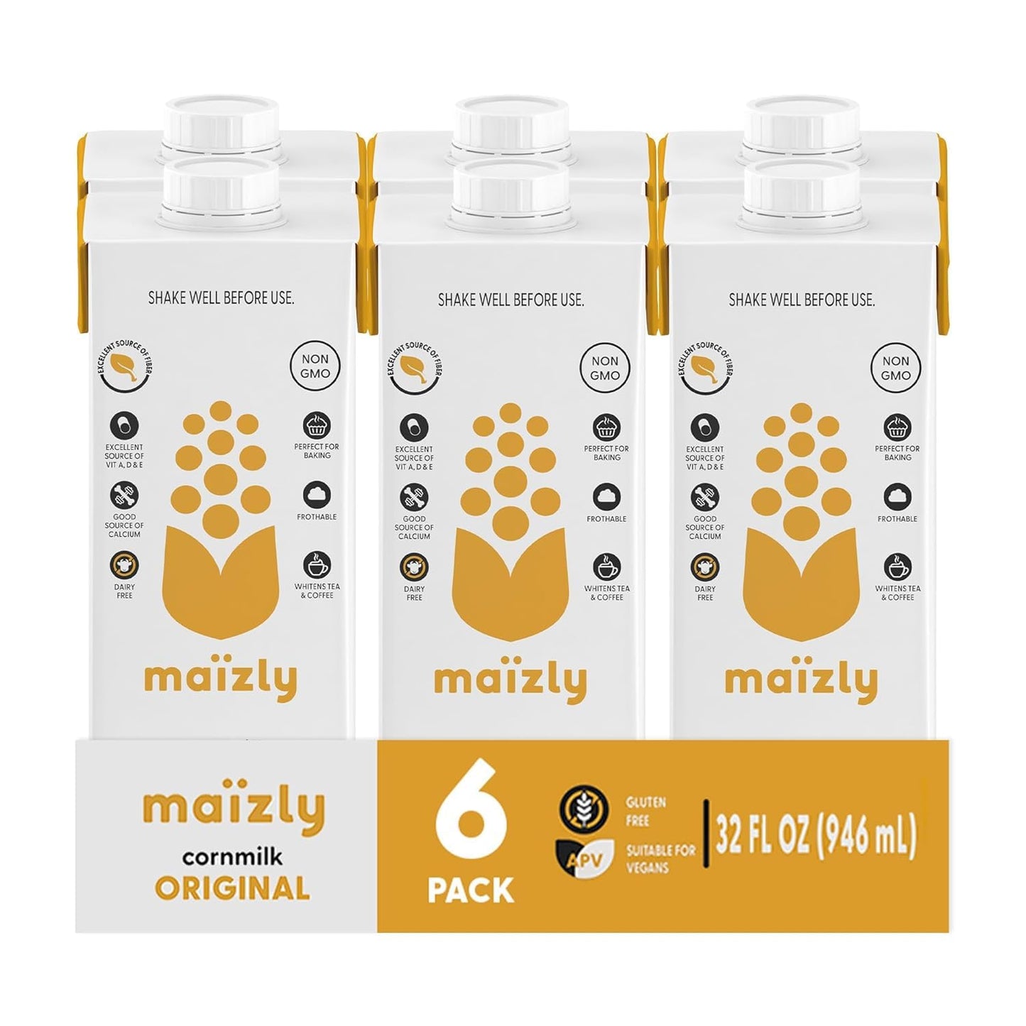 Maizly Original Corn Milk, Plant-Based Drink Made with Non-GMO Ingredients, Less Sugar, Gluten & Dairy-Free Alternative to Whole