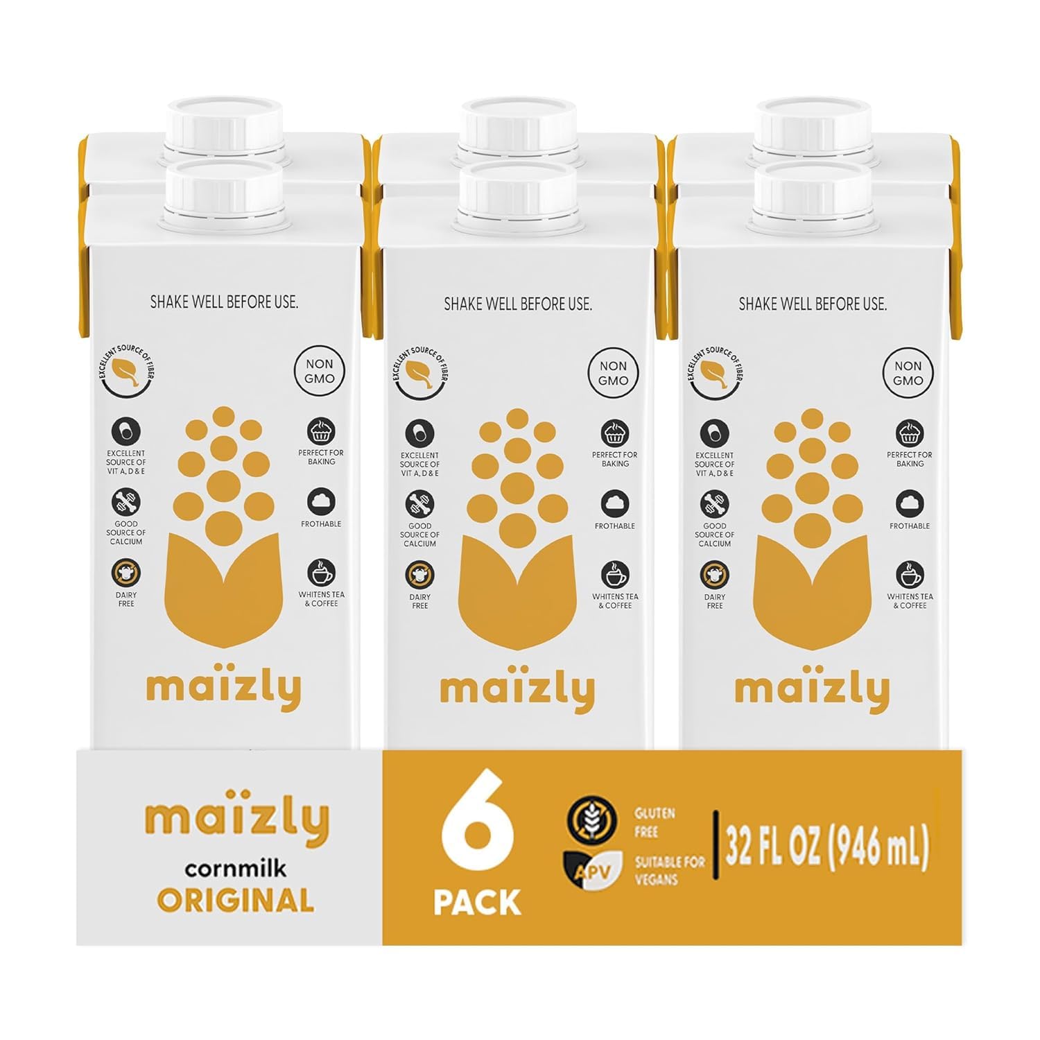 Maizly Original Corn Milk, Plant-Based Drink Made with Non-GMO Ingredients, Less Sugar, Gluten & Dairy-Free Alternative to Whole