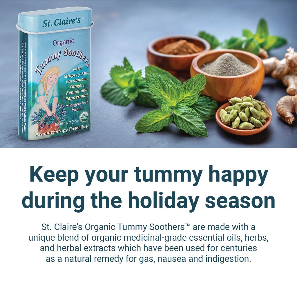 St. Claire'S Organics Tummy Soothers, (1.5 Ounce Tin, Bundle Of 3) | Gluten-Free, Vegan, Gmo-Free, Plant-Based, Allergen-Free |