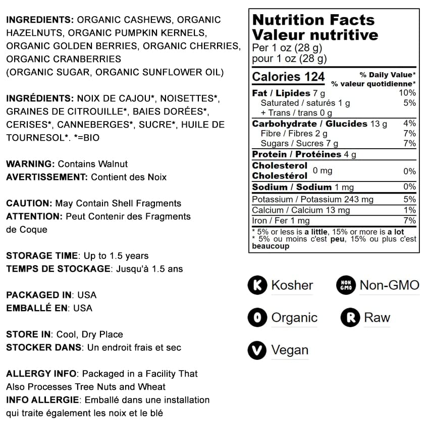 Food to Live Organic Snack Mix - Raw Nuts & Berries, 12 Ounces, Non-GMO, Vegan, Kosher, Bulk Trail Mix
