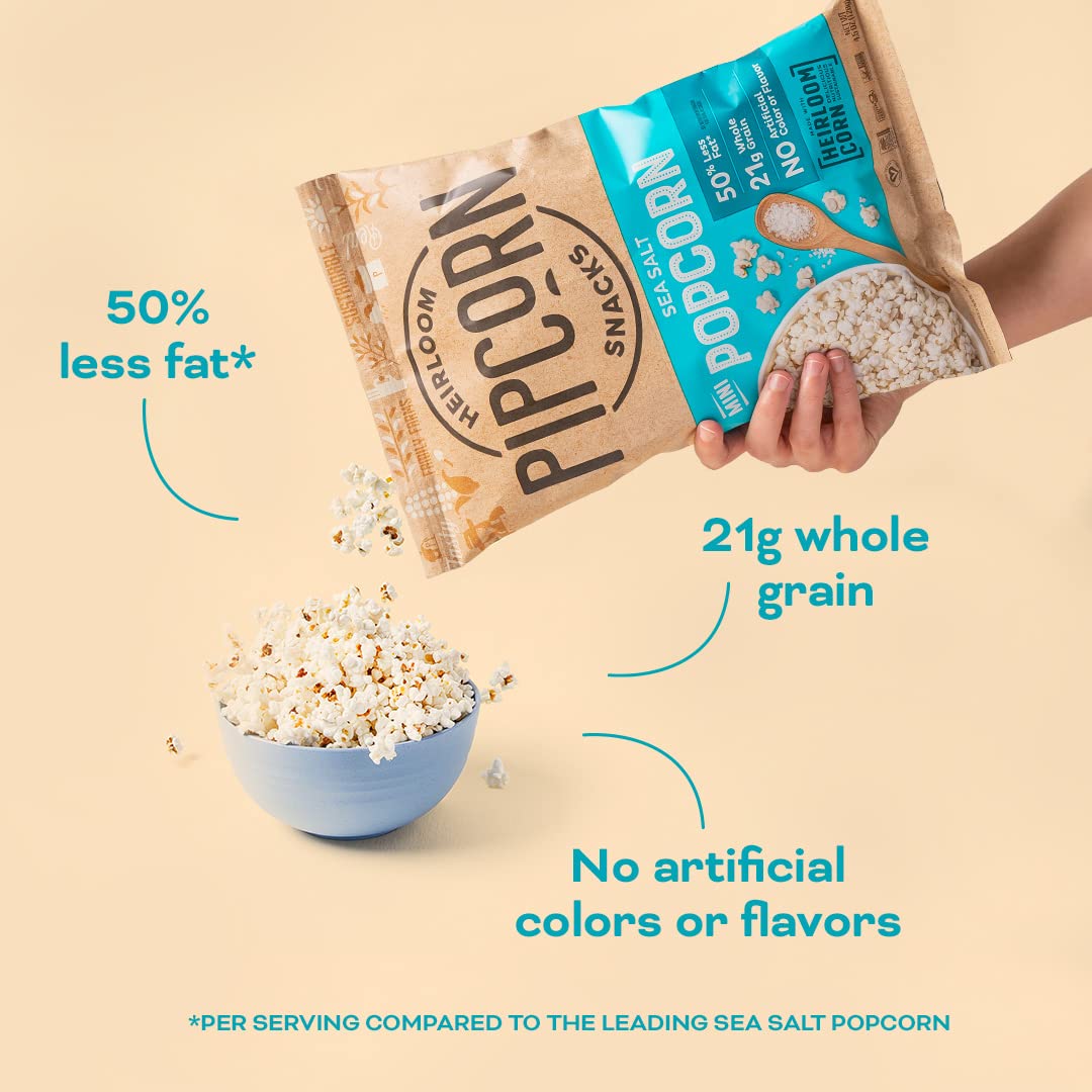 Heirloom Sea Salt Mini Popcorn By Pipcorn - 4.5Oz - Gluten Free Non-Gmo Heirloom Corn Non-Artificial Preservative Free Snacks