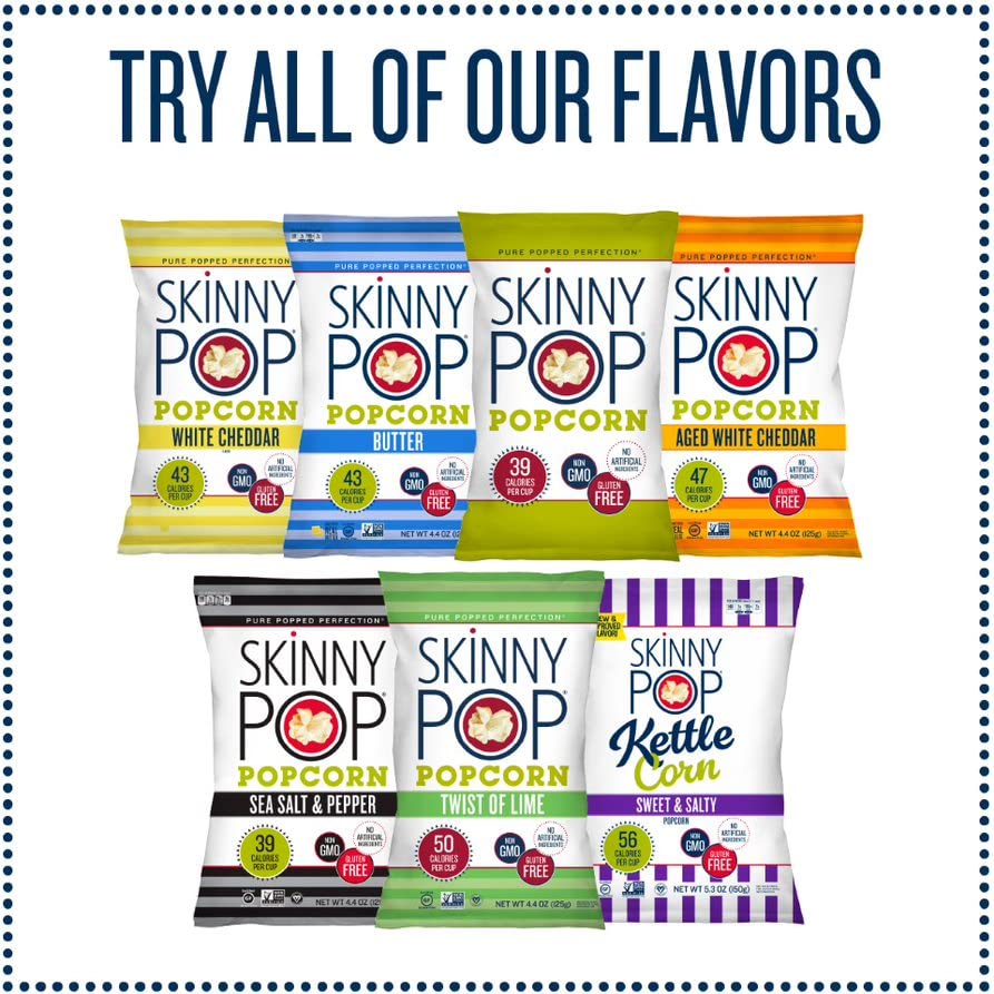 Skinnypop Butter Popcorn , 12Ct, 1Oz Individual Snack Size Bags, Skinny Pop, Healthy Popcorn Snacks, Gluten Free