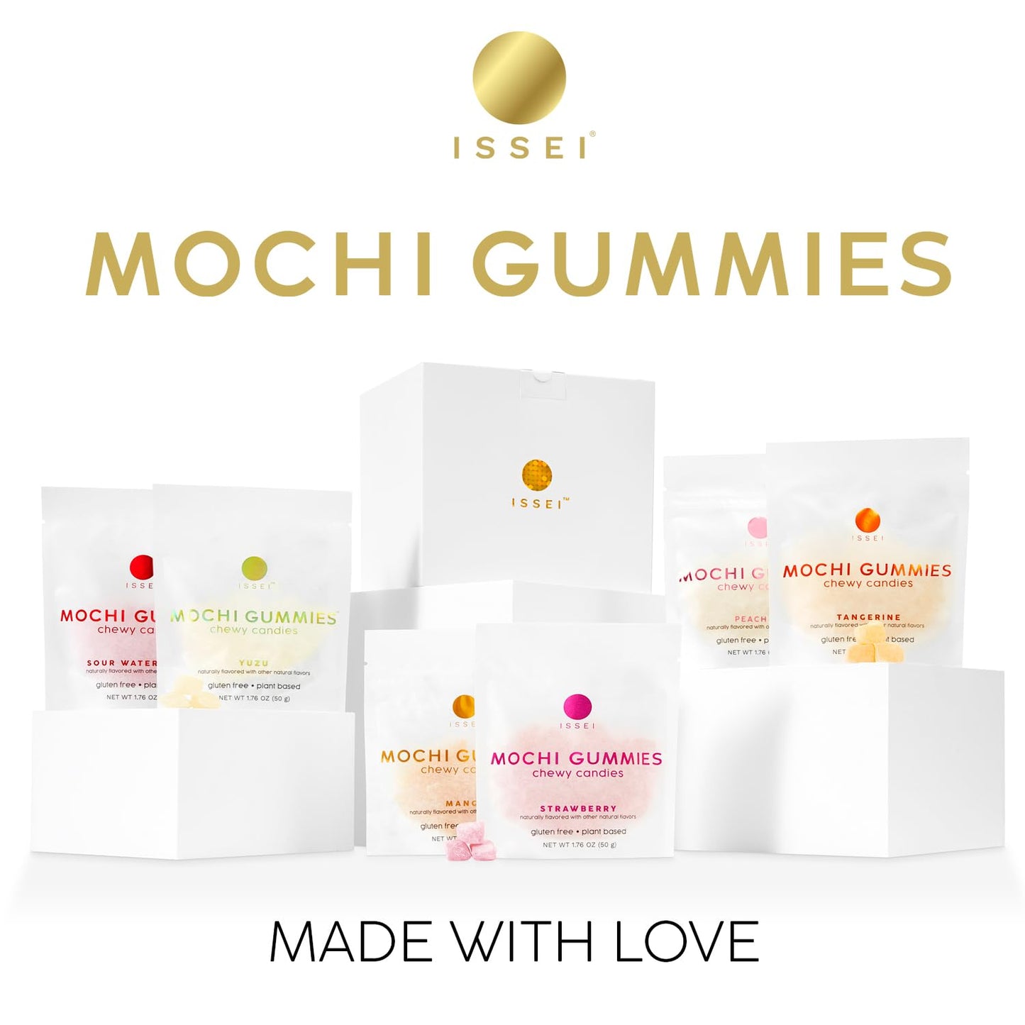 ISSEI Mochi Gummies Chewy Candy | Gelatin-Free, Non-GMO | 1.76 Oz (6 Pck) | Yuzu Flavor