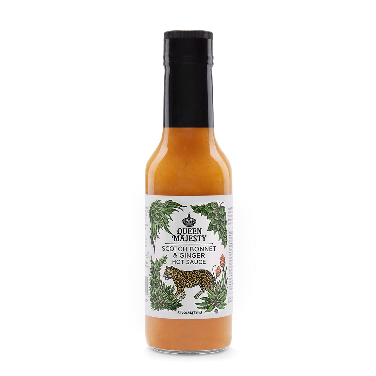 Queen Majesty Scotch Bonnet & Ginger Hot Sauce, 5 Oz - All Natural Scotch Bonnet, Habanero, & Ginger Condiment - Vegan, Kosher, 