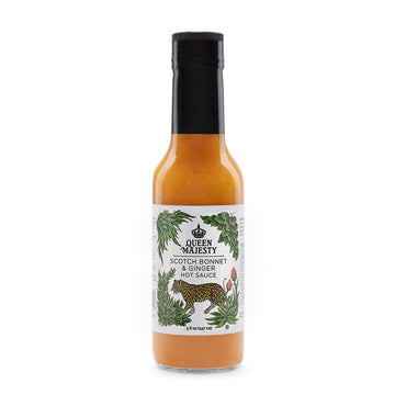 Queen Majesty Scotch Bonnet & Ginger Hot Sauce, 5 Oz - All Natural Scotch Bonnet, Habanero, & Ginger Condiment - Vegan, Kosher, 