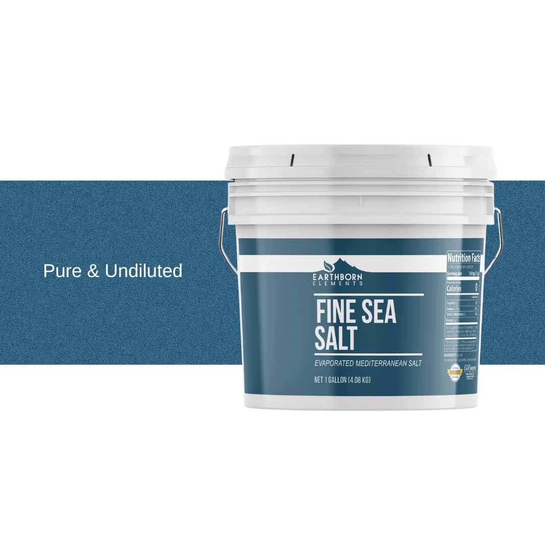 Earthborn Elements Fine Sea Salt, 1 Gallon Bucket, Sourced from Spain, Pure Ground, Baking & Cooking