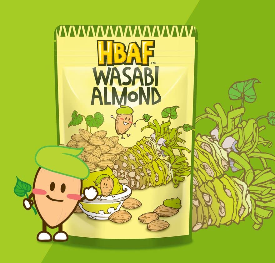 HBAF Korean Seasoned Almonds, Wasabi Flavor, 210g (7.4 oz) Pack