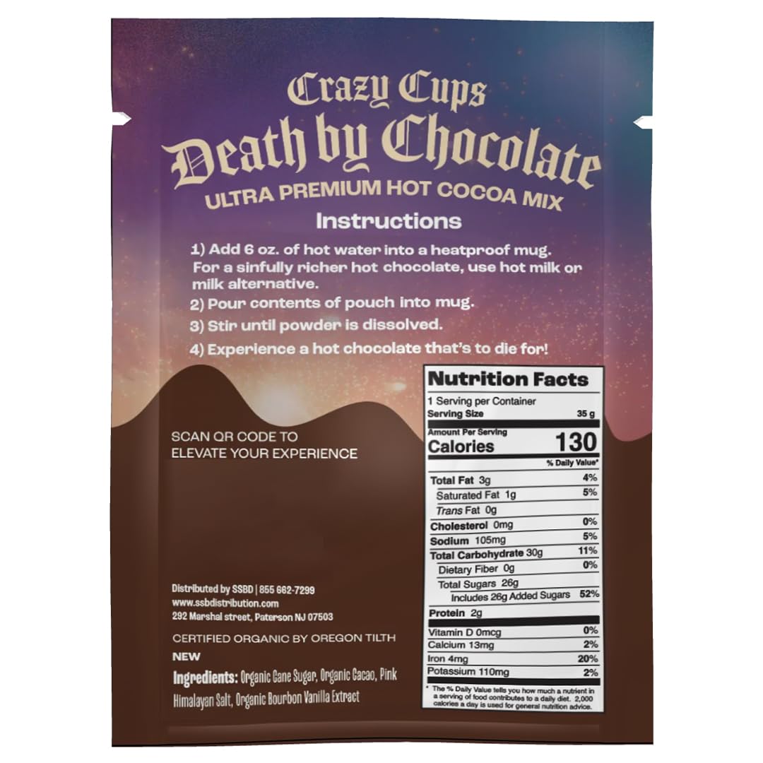Crazy Cups Ultra Premium Hot Chocolate Mix, Dairy Free, Organic Vegan Hot Chocolate Packets, Non Gmo Rich Hot Cocoa Mix 32 Packe