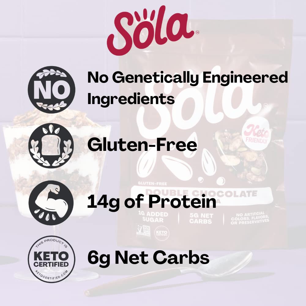Sola Low Carb & Keto Friendly Granola, Double Chocolate - Low Sugar, Naturally Flavored, Gluten Free & No Artificial Colors, Fla