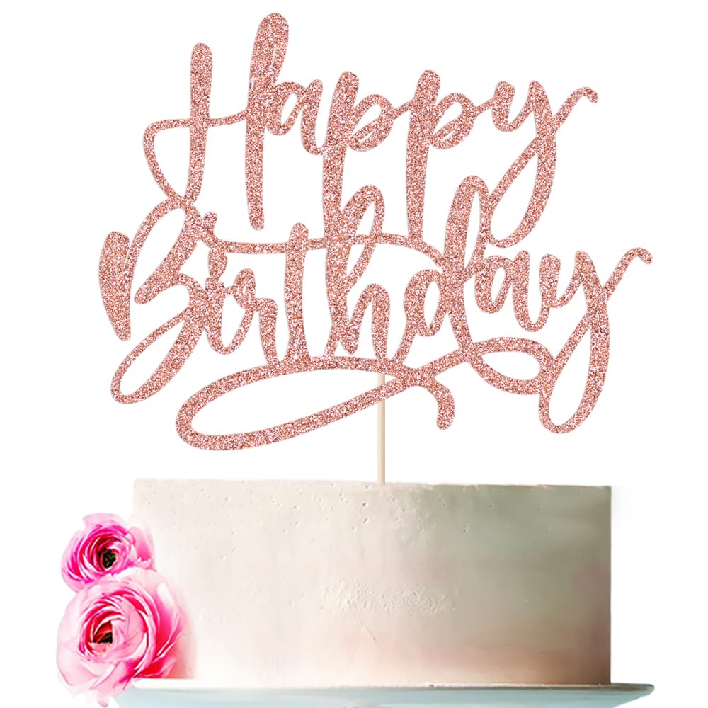 Bejotaa Glitter Happy Birthday Cake Topper, Anniversary Celebration Party Decoration, Birthday Cake Party Decoration Supplies (R