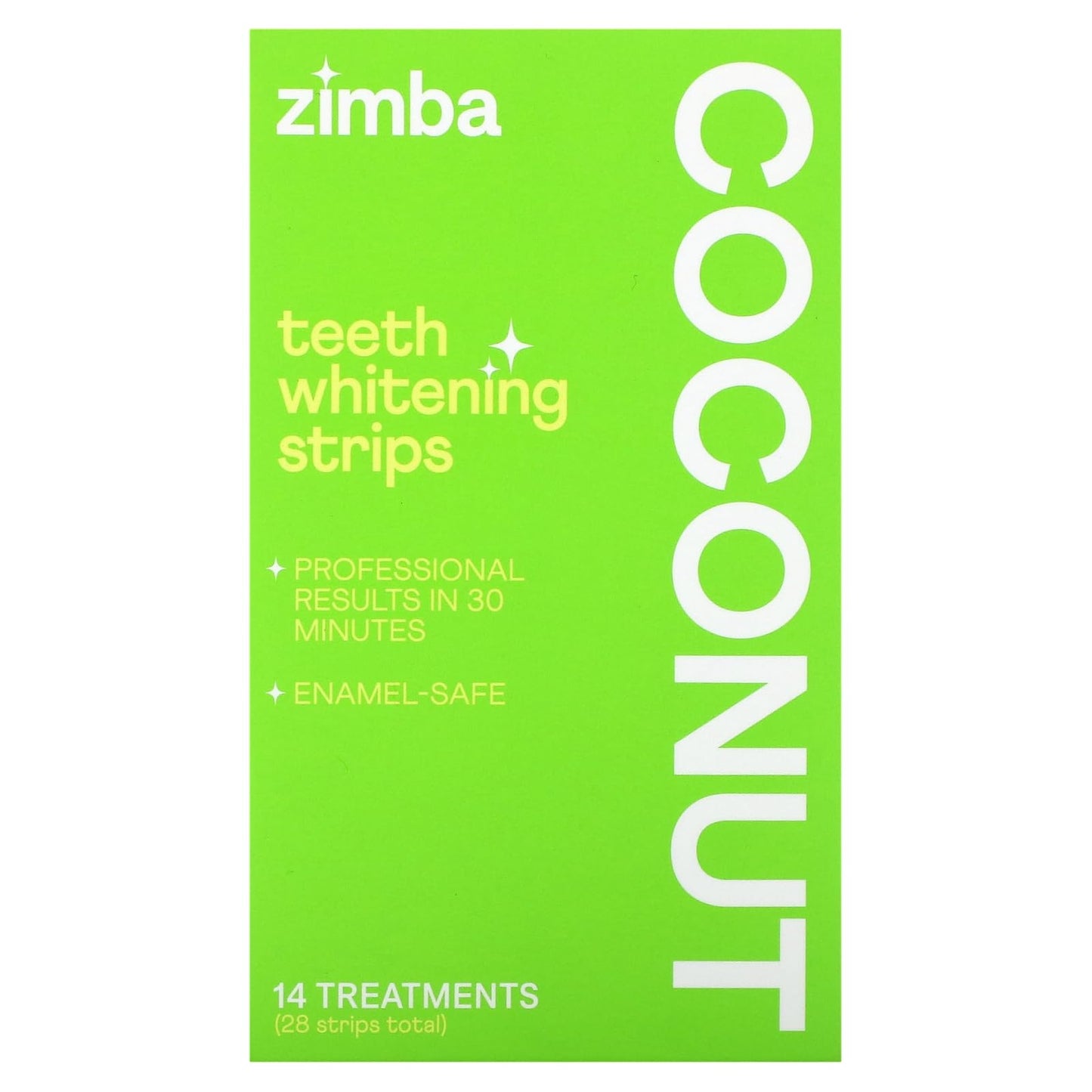 Zimba Coconut Flavored Teeth Whitening Strips, Vegan, Enamel Safe, 14 Day Treatment, 1 Count