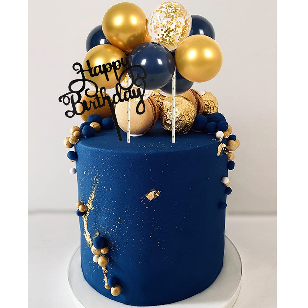 Beishida 5 Inch 10Pcs Balloon Cloud Cake Topper Navy Gold Happy Birthday Cupcake Toppers Mini Balloon Cake Decoration Topper Gar