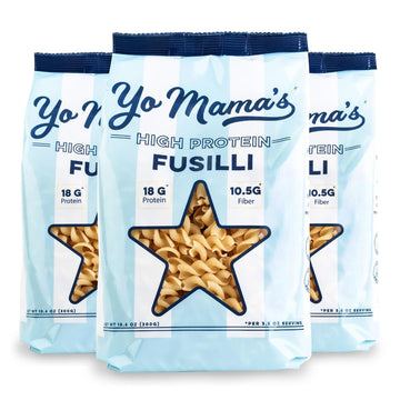 Yo Mamas Foods High Protein High Fiber Fusilli Pasta | (3) 10.6 Ounce Bags. | Plant Based, Low Glycemic, and Gluten Free with C