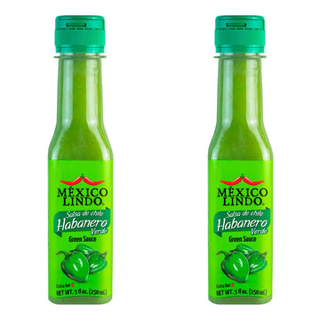 Mexico Lindo Green Habanero Hot Sauce | Real Green Habanero Chili Pepper | Enjoy With Mexican Food, Seafood & Pasta | 5 Fl Oz Bottles (Pack Of 2)