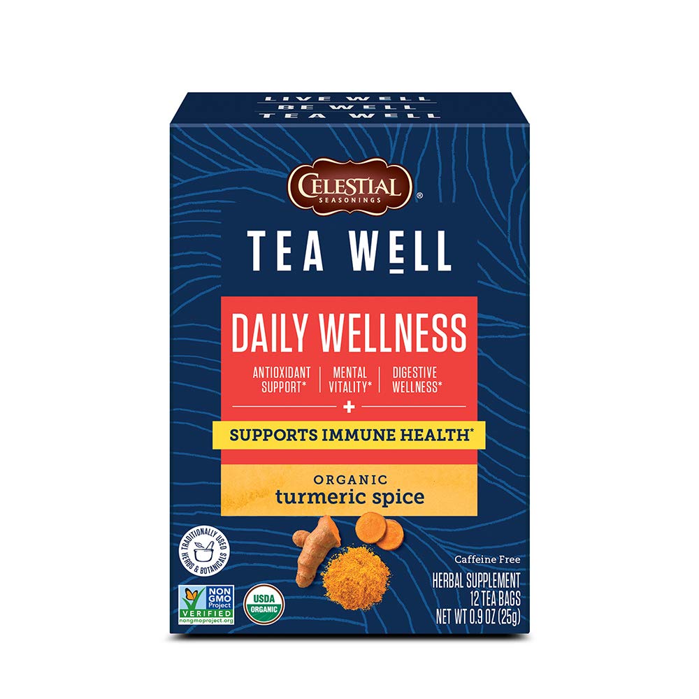 Celestial Seasonings Herbal Tea, Daily Wellness, Organic Turmeric Spice, 12 Count (Pack of 6)