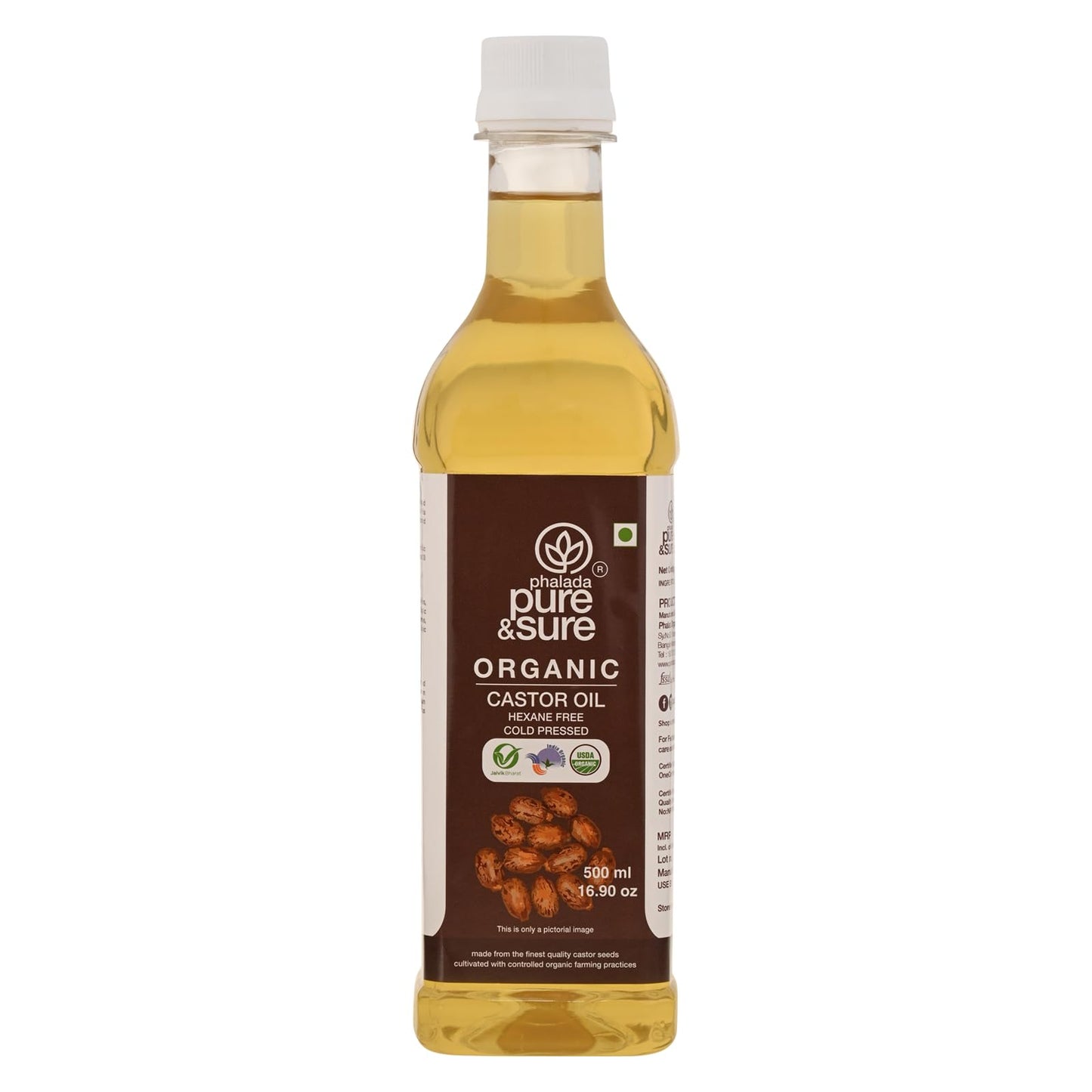 Pure & Sure Organic Castor Oil 500ml | 100% Natural & Cold Pressed | For Hair Growth, Eyelashes, Eyebrows & Skin - Natural Moist