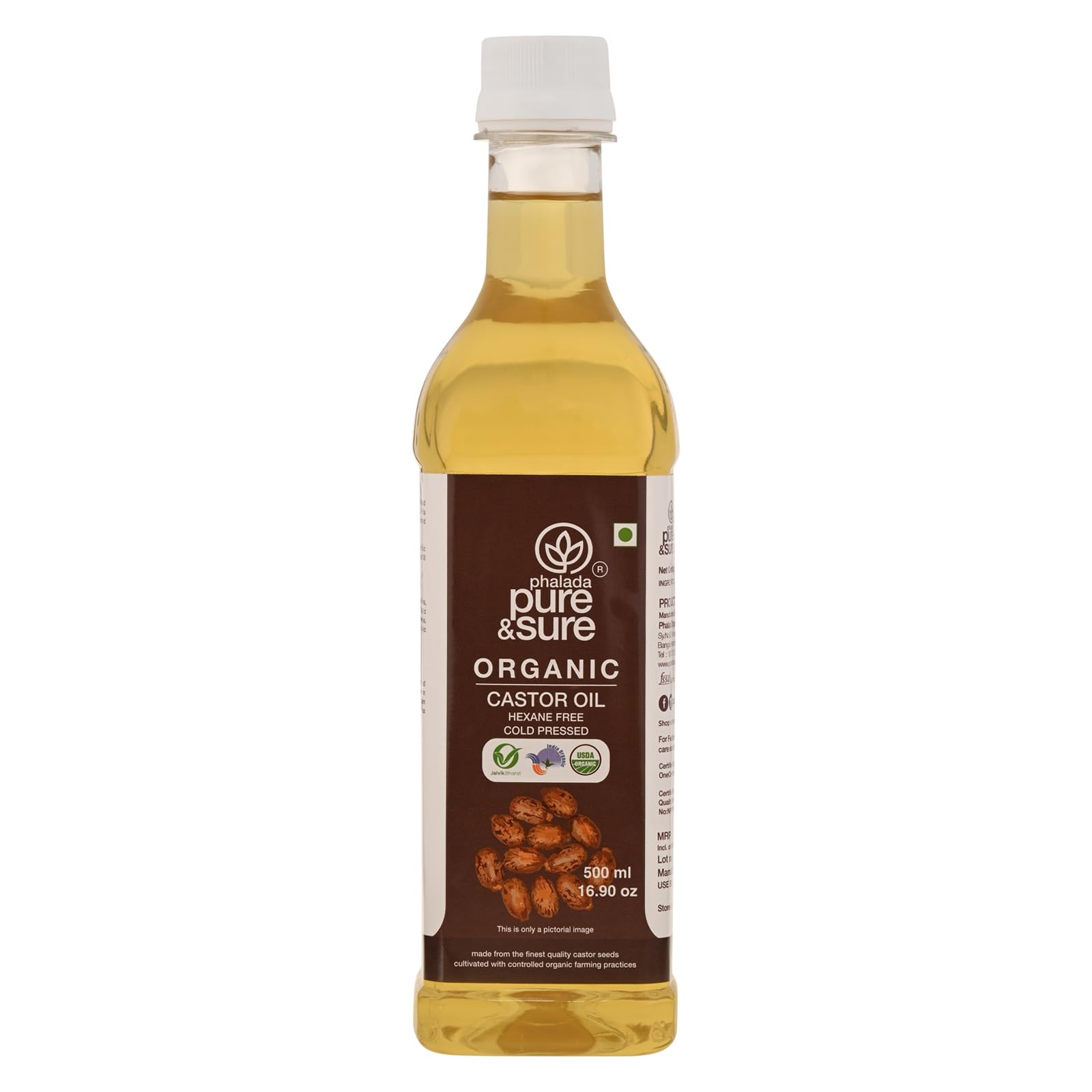 Pure & Sure Organic Castor Oil 500ml | 100% Natural & Cold Pressed | For Hair Growth, Eyelashes, Eyebrows & Skin - Natural Moist