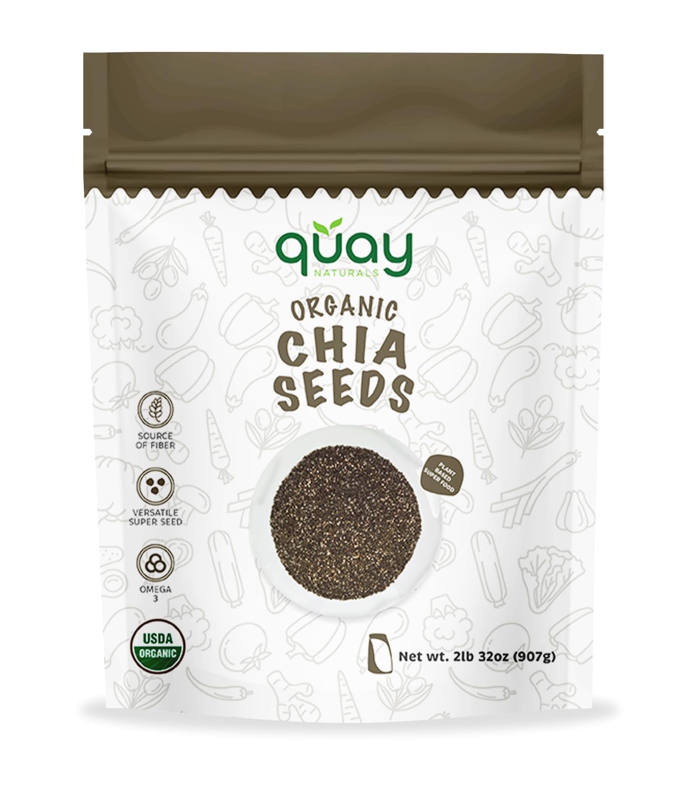 Quay Naturals Organic Chia Seeds, 2lb, Non-GMO, Gluten Free, High Fiber, Black Chia Seeds Organic