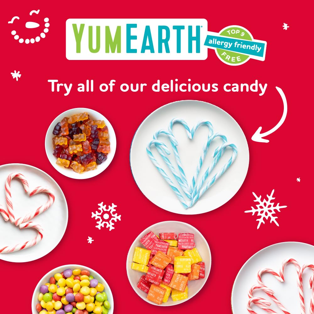 Yumearth Organic Candy Cane Lollipops - Individually Wrapped Peppermint Pops - Dye Free, Allergy Friendly, Non Gmo, Gluten Free,