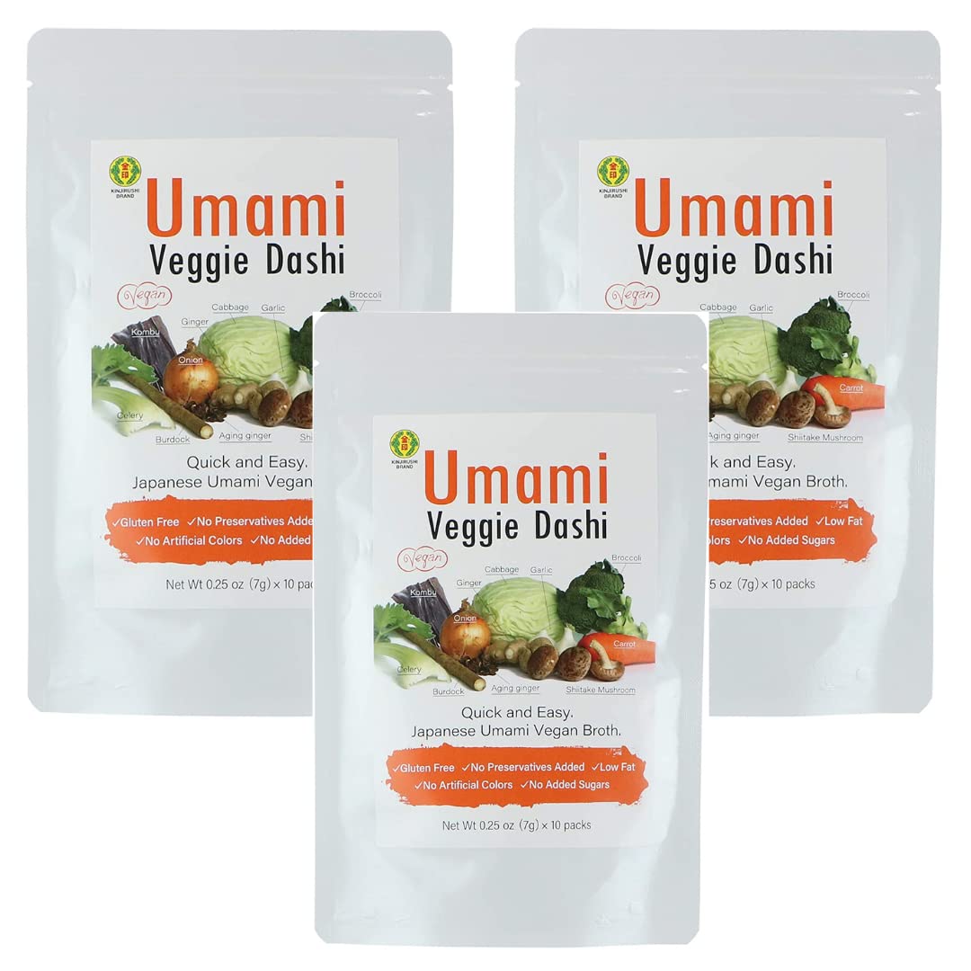 Kinjirushi Umami Veggie Broth Soup Packet Dashi Powder 2.47Oz, (7G×10Pcs) Miso Soup, Kombu, Ramen Broth, Udon Noodles, Seasoning Packet, No Msg, Gluten Free, Umami Seasoning, Instant Dashi, Vegan Ramen, Shiitake Mushrooms, Dashi Stock