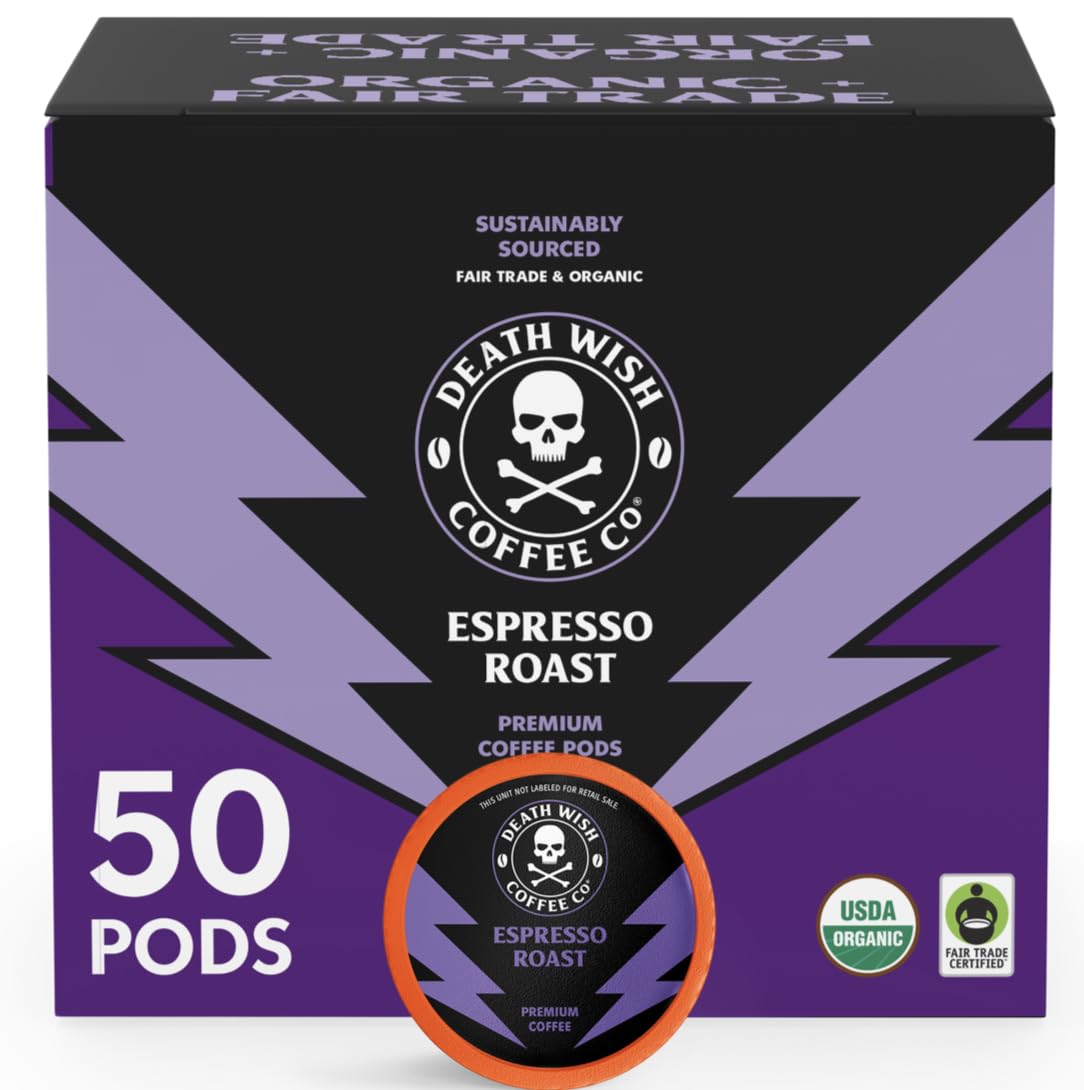 Death Wish Coffee Espresso Roast Coffee Pods - Fair Trade, Organic - 50 Count