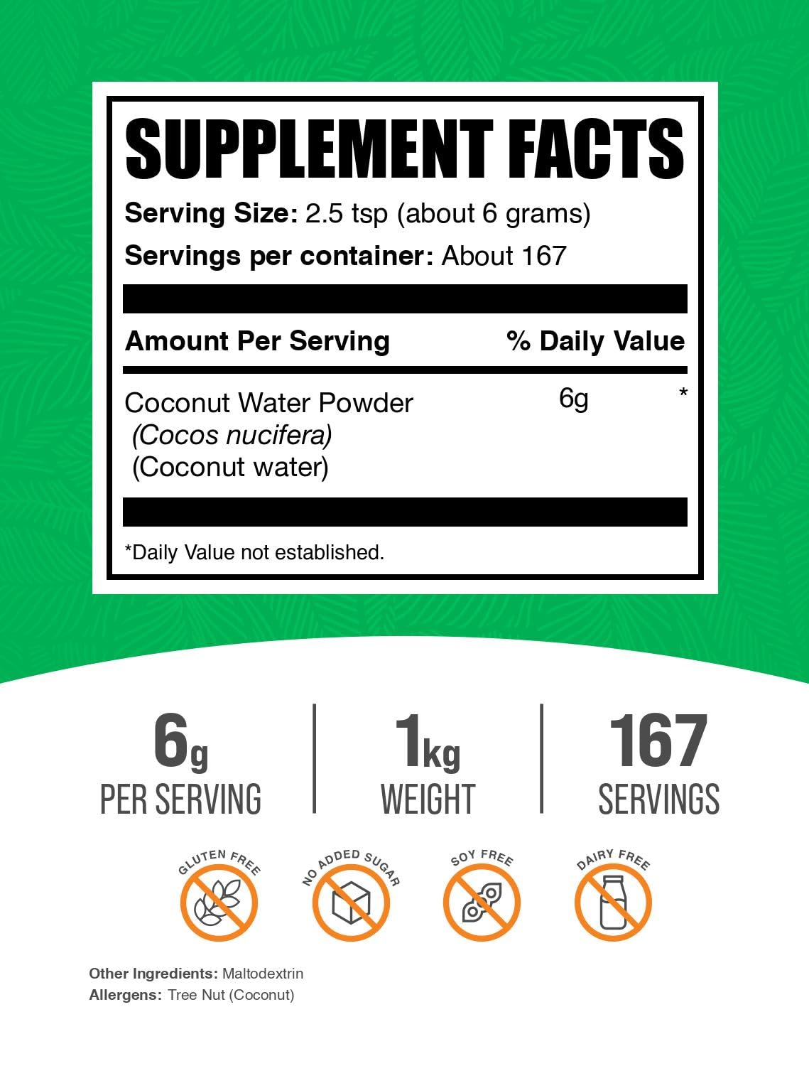 Bulkdietary products Coconut Water Powder - Electrolyte dietary product, No Sugar Added, Gluten Free, 1kg (2.2 lbs), Pack of 1