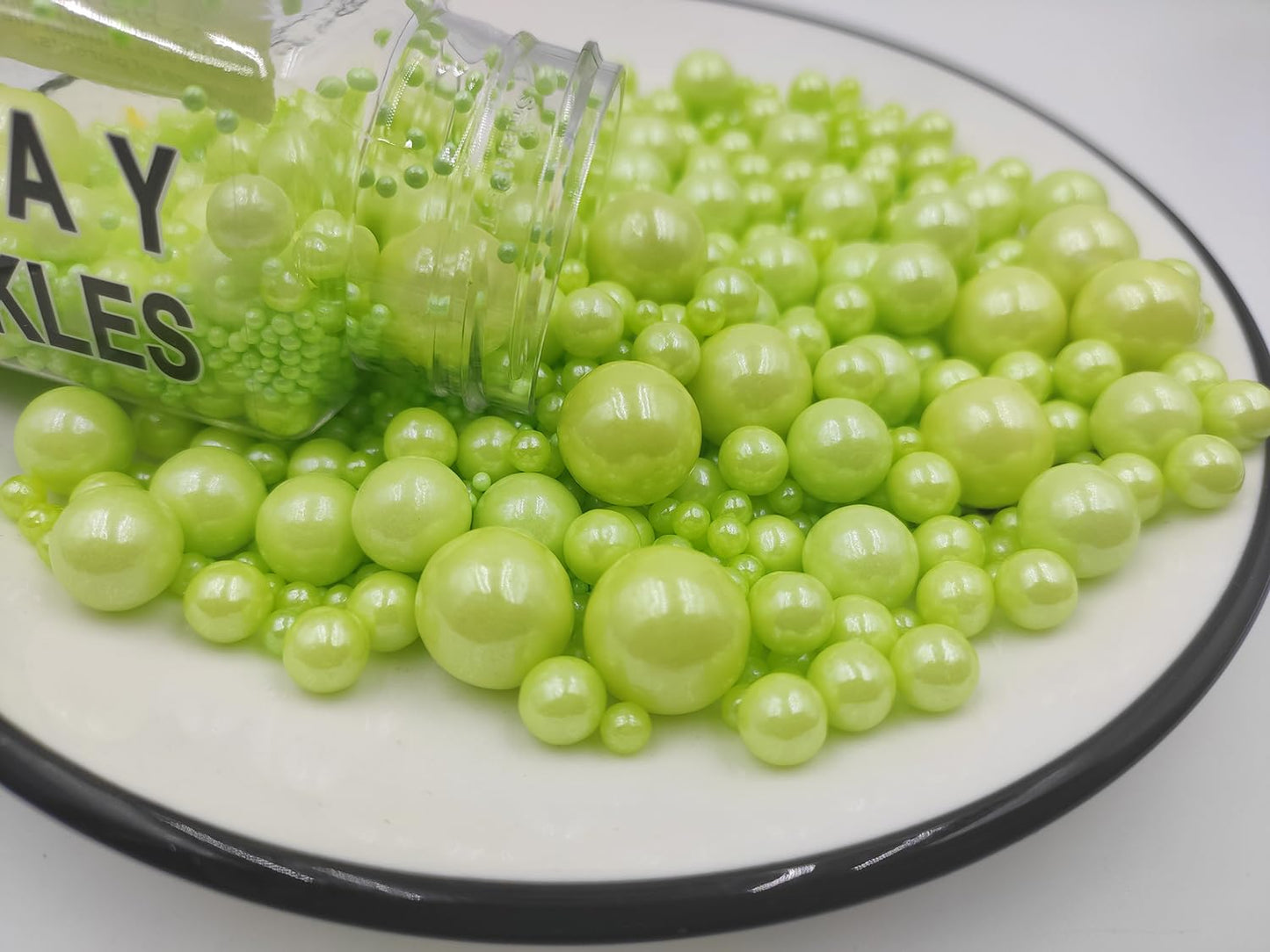 Edible Grassgreen Pearls Sugar Sprinkles 120G/4.23 Oz, Mix Size Candy Pearl For Cake Decorating And Cupcake Toppers, Cookie Deco