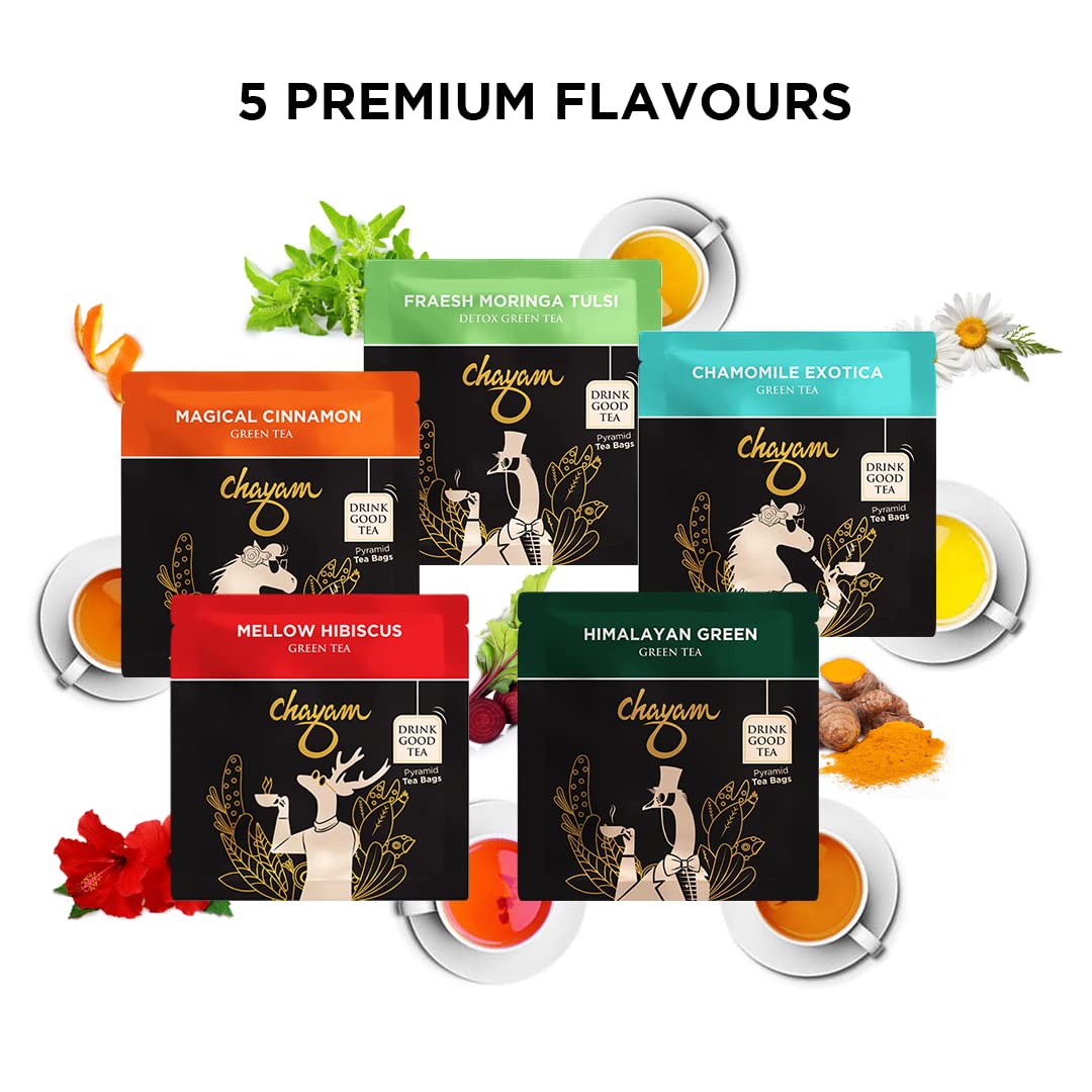 Chayam Assorted WomenS Day Gift Box, 20 Tea Bags, 5 Flavors | WomenS Day Festive Variety Pack | Himalayan Green, Cinnamon, Tul