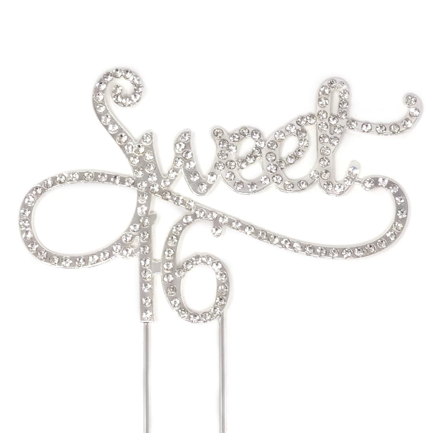 Honbay Sweet 16 Cake Topper Enhanced Sparkly Crystal Rhinestones Cake Topper Cake Decoration For 16Th Birthday Party (Silver)