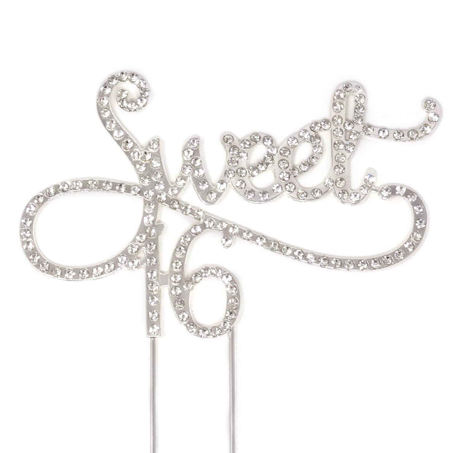 Honbay Sweet 16 Cake Topper Enhanced Sparkly Crystal Rhinestones Cake Topper Cake Decoration For 16Th Birthday Party (Silver)