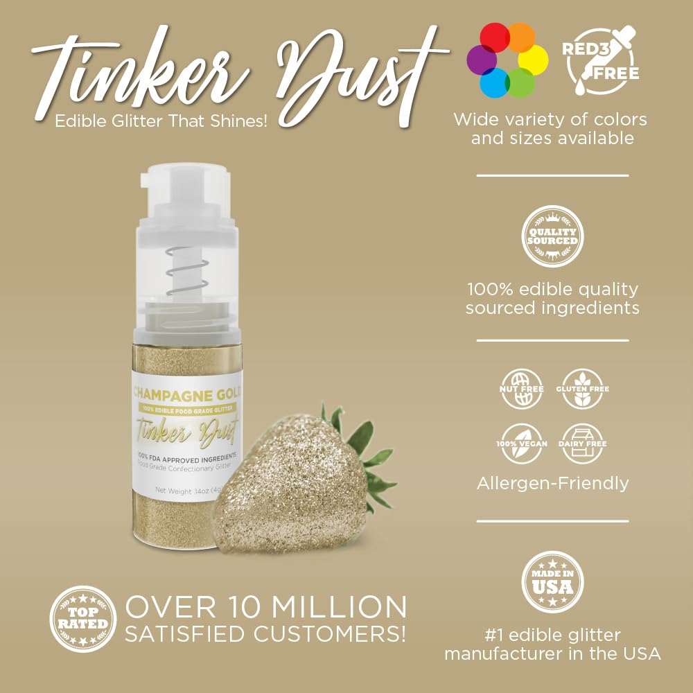 Bakell Champagne Gold Tinker Dust Edible Glitter, 4g Mini Spray Pump for Food and Desserts