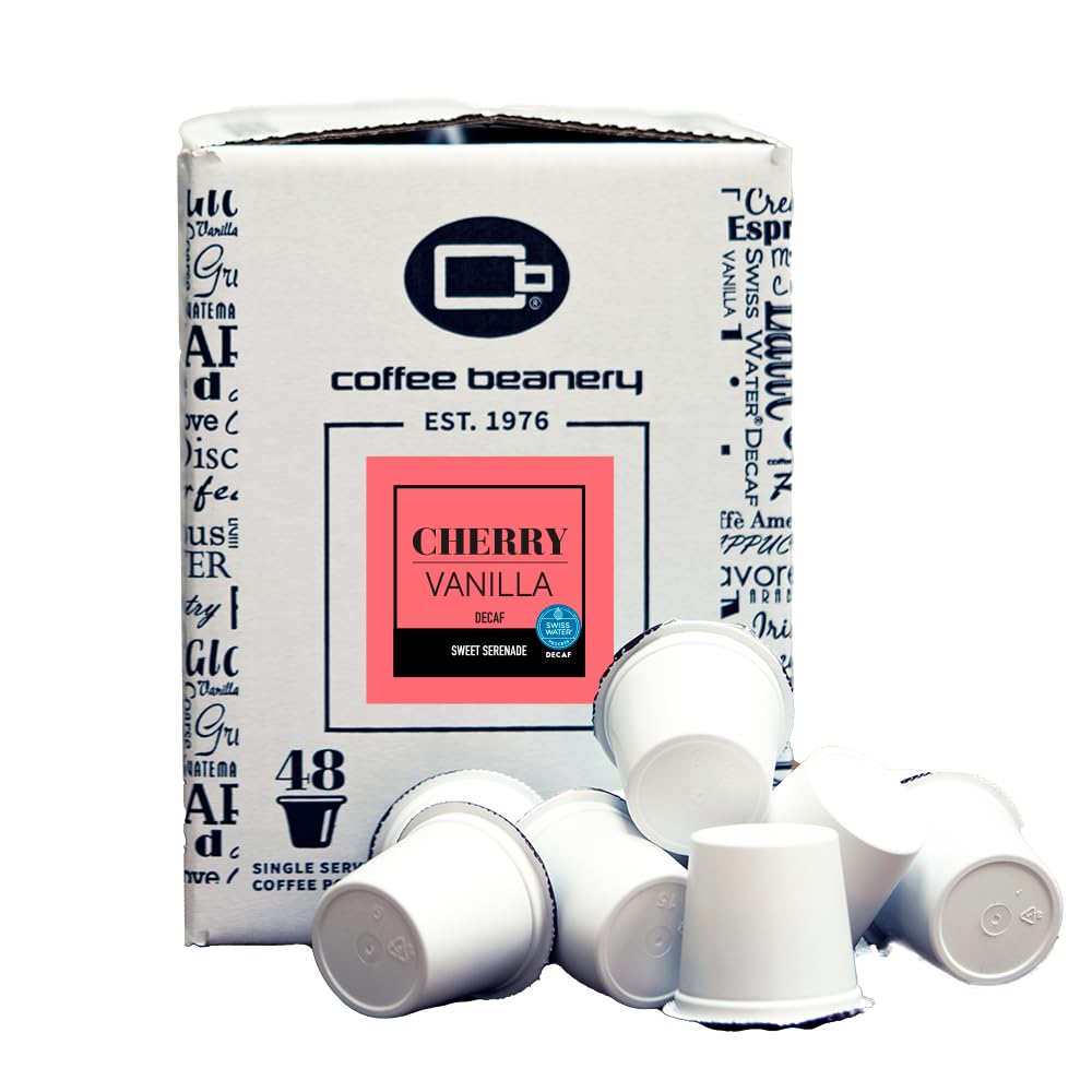 Coffee Beanery Cherry Vanilla Decaf Coffee Pods, Medium Roast, 96 Count Pack