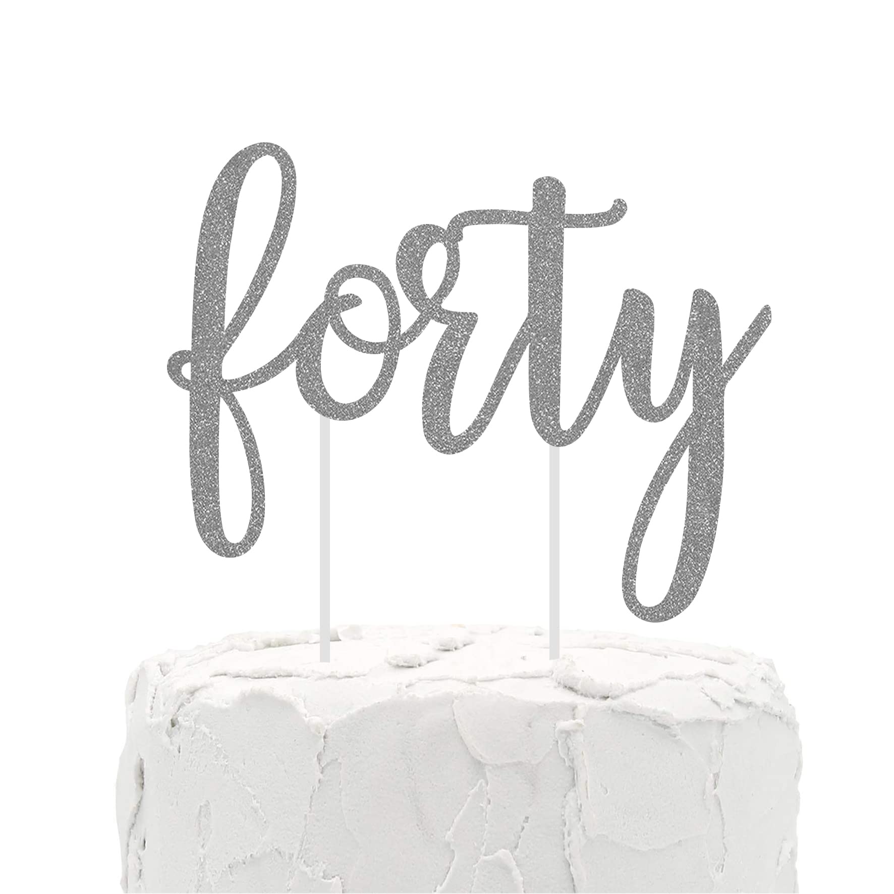 Silver Glitter 40Th Birthday Cake Topper, Forty Birthday Cake Topper For Celebrating Forty Years Old Anniversary/Birthday Party