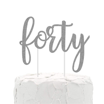 Silver Glitter 40Th Birthday Cake Topper, Forty Birthday Cake Topper For Celebrating Forty Years Old Anniversary/Birthday Party
