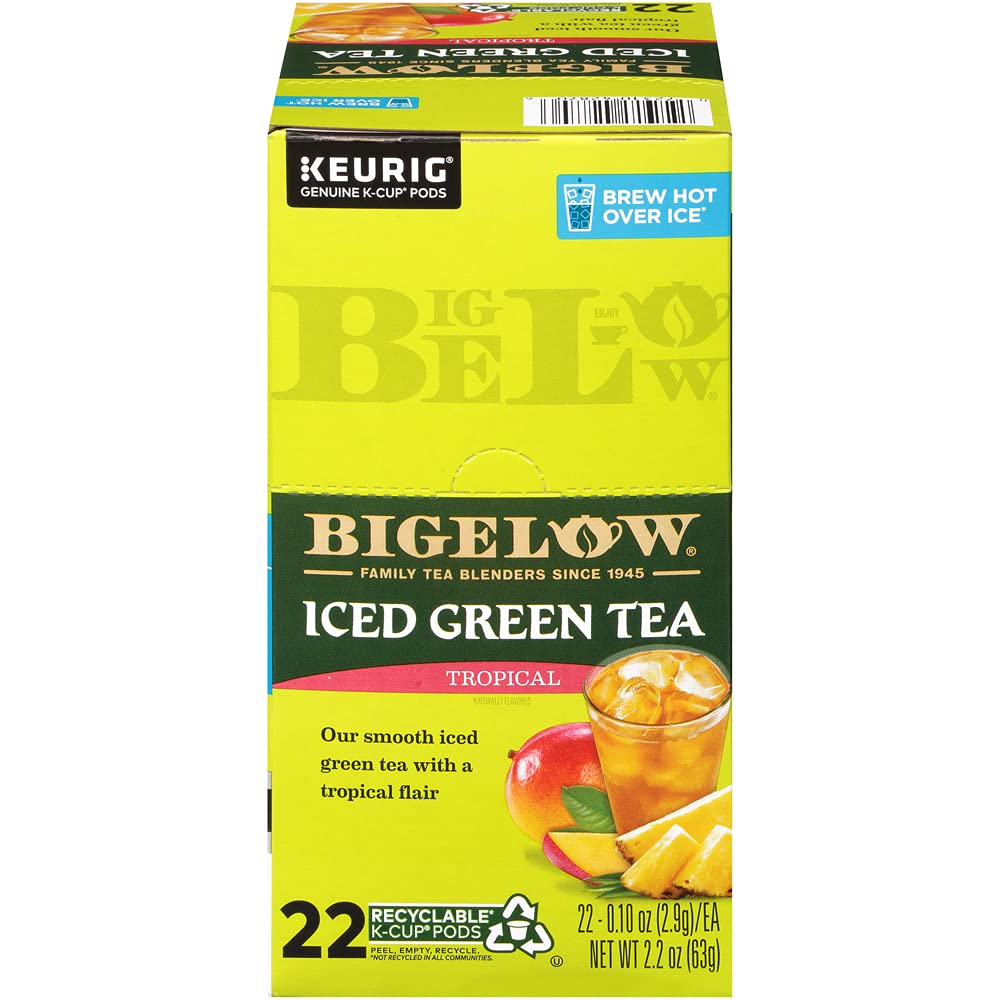 Bigelow Tropical Iced Green Tea, K-Cup, 0.10 Oz, 22/Box