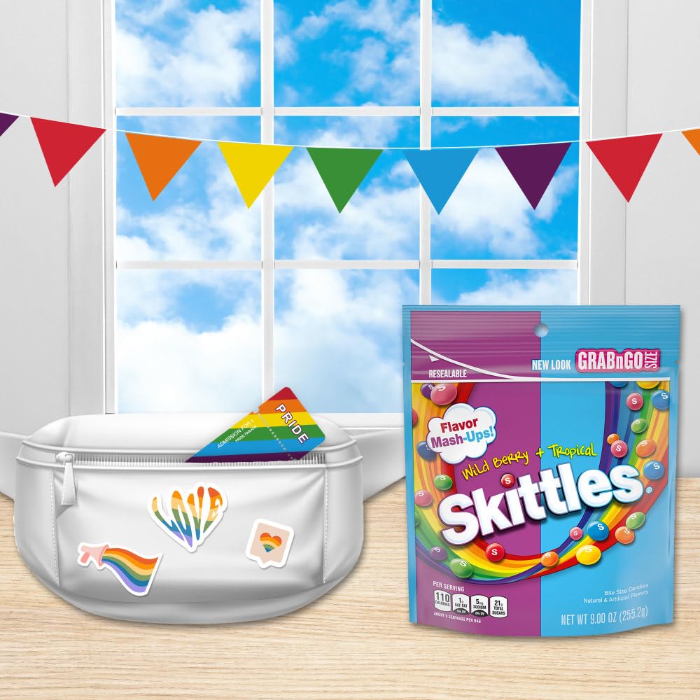 SKITTLES Wild Berry & Tropical Mash Up Chewy Candy Bulk, 9 Oz Resealable Bags, 8 Count Bags, Bulk Box
