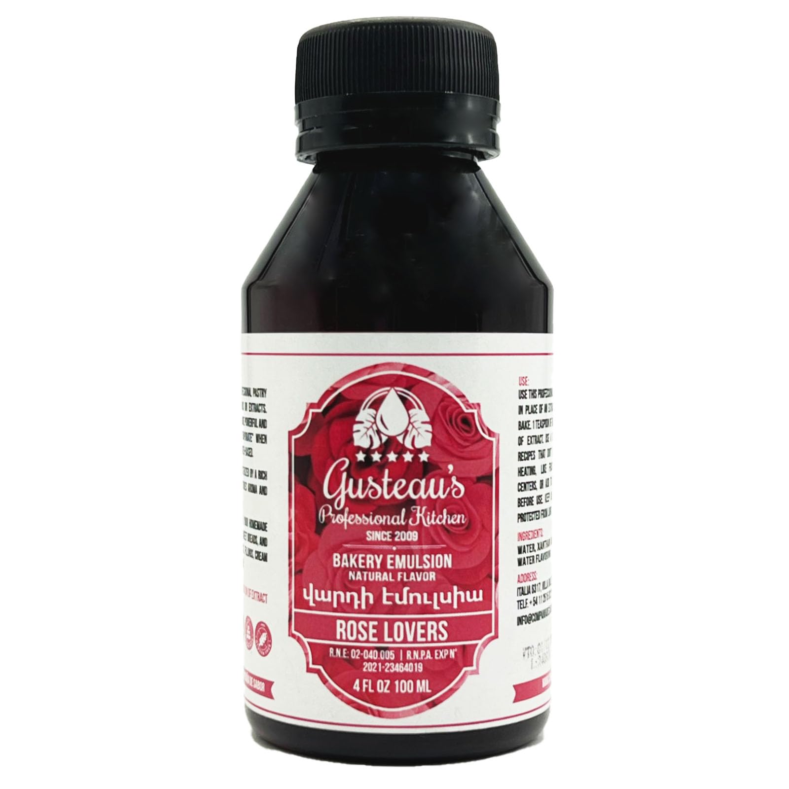 GUSTEAU’S Bakery Emulsion - Rose Lovers Flavor, Alcohol Free, Sugar Free, 4 fl oz (100ml)